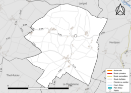 Carte en couleur présentant le réseau hydrographique de la commune