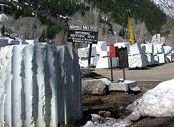 Blocks of cut marble at the historic quarry in Marble