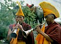 Playing gyaling at Lingshed Monastery