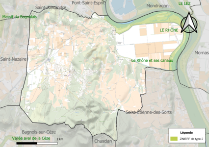 Carte des ZNIEFF de type 2 sur la commune.