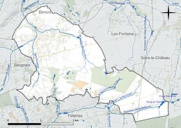 Carte en couleur présentant le réseau hydrographique de la commune