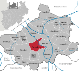 Läget för staden Emsdetten i Kreis Steinfurt