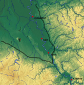 Mapa Kolínskej nížiny s vyznačenou hranicou