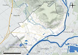 Carte en couleur présentant le réseau hydrographique de la commune