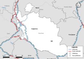 Carte du réseau routier national (autoroutes et routes nationales) dans le département de Vaucluse