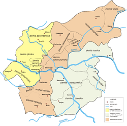 The map of the political division of Masovia between 1313 and 1345, including the Duchy of Płock.