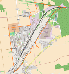 Mapa konturowa Zbąszynka, blisko centrum po lewej na dole znajduje się punkt z opisem „Zbąszynek”