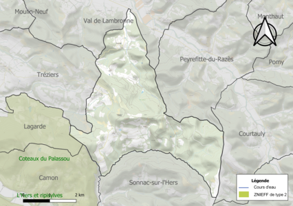 Carte de la ZNIEFF de type 2 sur la commune.