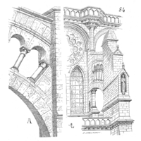 Strävbåge på Katedralen i Chartres, ritning av Viollet-Le-Duc, 1856.