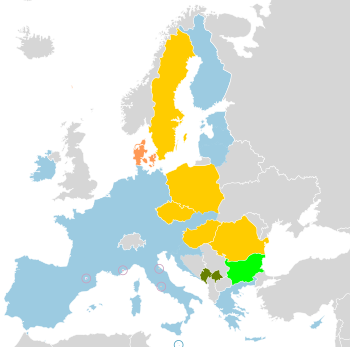 Carte sur L'union économique et monétaire (UEM) de l'Union européenne.