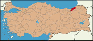 Localização da província de Rize na Turquia