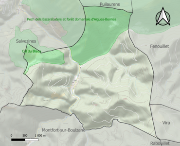 Carte des ZNIEFF de type 1 sur la commune.