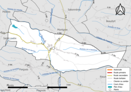 Carte en couleur présentant le réseau hydrographique de la commune