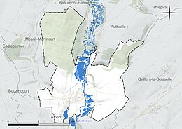 Carte en couleur présentant le réseau hydrographique de la commune