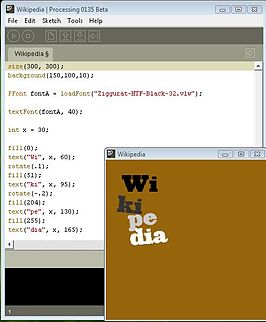 Een sketch met bijbehorende code in processing