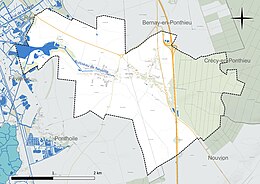 Carte en couleur présentant le réseau hydrographique de la commune