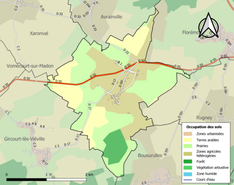 Carte en couleurs présentant l'occupation des sols.