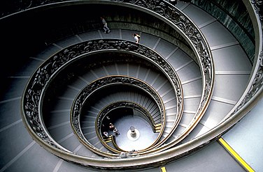 The Bramante Staircase, Vatican Museums, showing the two access points at the bottom of the stairs