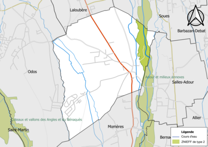 Carte de la ZNIEFF de type 2 sur la commune.