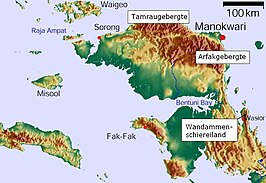 Het Arfakgebergte nabij Manokwari in het noordoosten van Vogelkop schiereiland