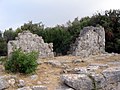 Overblijfselen van een tempel in Cosa (een archeologische site in Toscane)