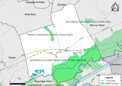 Carte des ZNIEFF de type 1 de la commune.