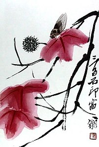 Schilderij met cicade door Qi Baishi