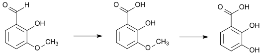 Synthèse de l'acide 2,3-dihydroxybenzoïque à partir de l'ortho-vanilline via l'acide orthovanillique