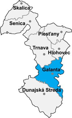 Locatisation du district de Galanta dans la région de Trnava (carte interactive)