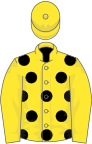 Yellow, black spots, yellow sleeves & cap