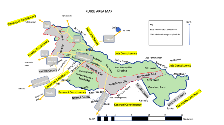 Ruiru Area Map with Northlands and Tatu City