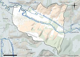 Carte en couleur présentant le réseau hydrographique de la commune