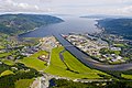 Orkanger sett mot nord, med Orkdalsfjorden i bakgrunnen. Foto: Åge Hojem, Trondheim havn