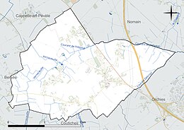 Carte en couleur présentant le réseau hydrographique de la commune