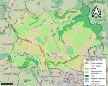 Kaart van de gemeente met de belangrijkste infrastructuur, bodemgebruik en omliggende gemeenten