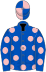 Royal blue, pink spots, quartered cap