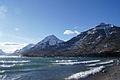 View of the mountains surrounding the Waterton Lake.