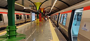 Two trains waiting at Boğaziçi Üniversitesi on the M6 line