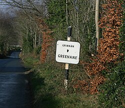 Road signage, in which Greenan is spelled with an 'e'