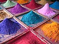 Image 8 Pigment Photo credit: Dan Brady Pigments for sale at a market stall in Goa, India. Many pigments used in manufacturing and the visual arts are dry colourants, ground into a fine powder. This powder is then added to a vehicle or matrix, a relatively neutral or colorless material that acts as a binder, before it is applied. Unlike a dye, a pigment generally is insoluble. More selected pictures