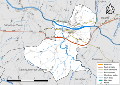 Carte en couleur présentant le réseau hydrographique de la commune