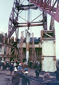 The American Cannikin nuclear warhead being lowered into its test site