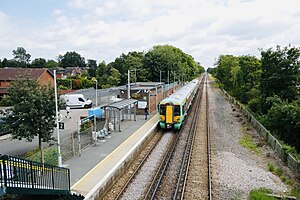 An electric train at a station platform