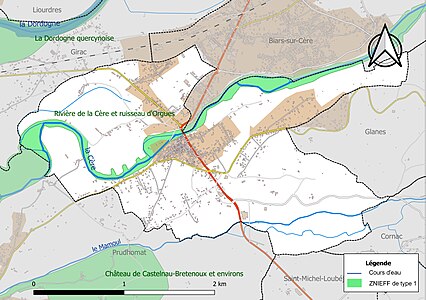 Carte de la ZNIEFF de type 1 sur la commune.