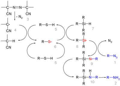 Reducción de azida por mecanismo de trietilsililhidruro