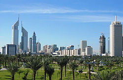 Dubai skyline frae Zabeel Pairk