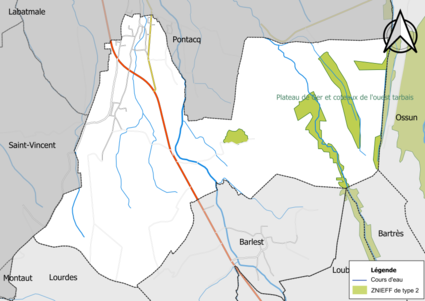 Carte de la ZNIEFF de type 2 sur la commune.