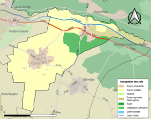 Carte en couleurs présentant l'occupation des sols.