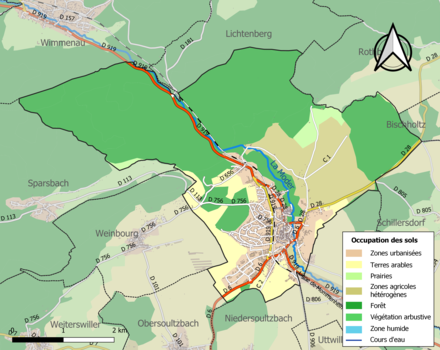 Carte en couleurs présentant l'occupation des sols.