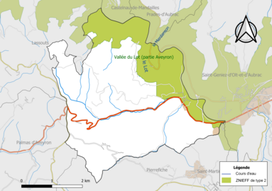 Carte de la ZNIEFF de type 2 de la commune.